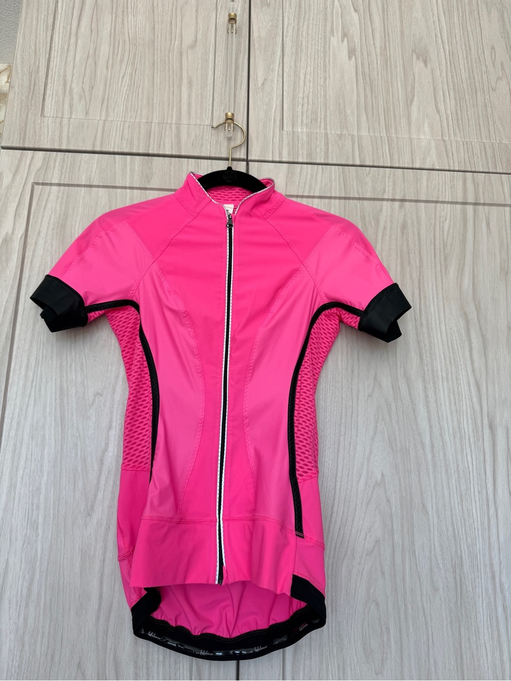 lululemon athletica Hot Pink Zip-Front Cycling Jersey with Black Trim